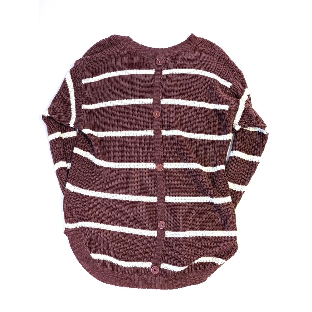 Love Change Striped Burgundy Sweater - Women's 3X - Italy V-Neck BackButton Knit - Picture 2 of 6